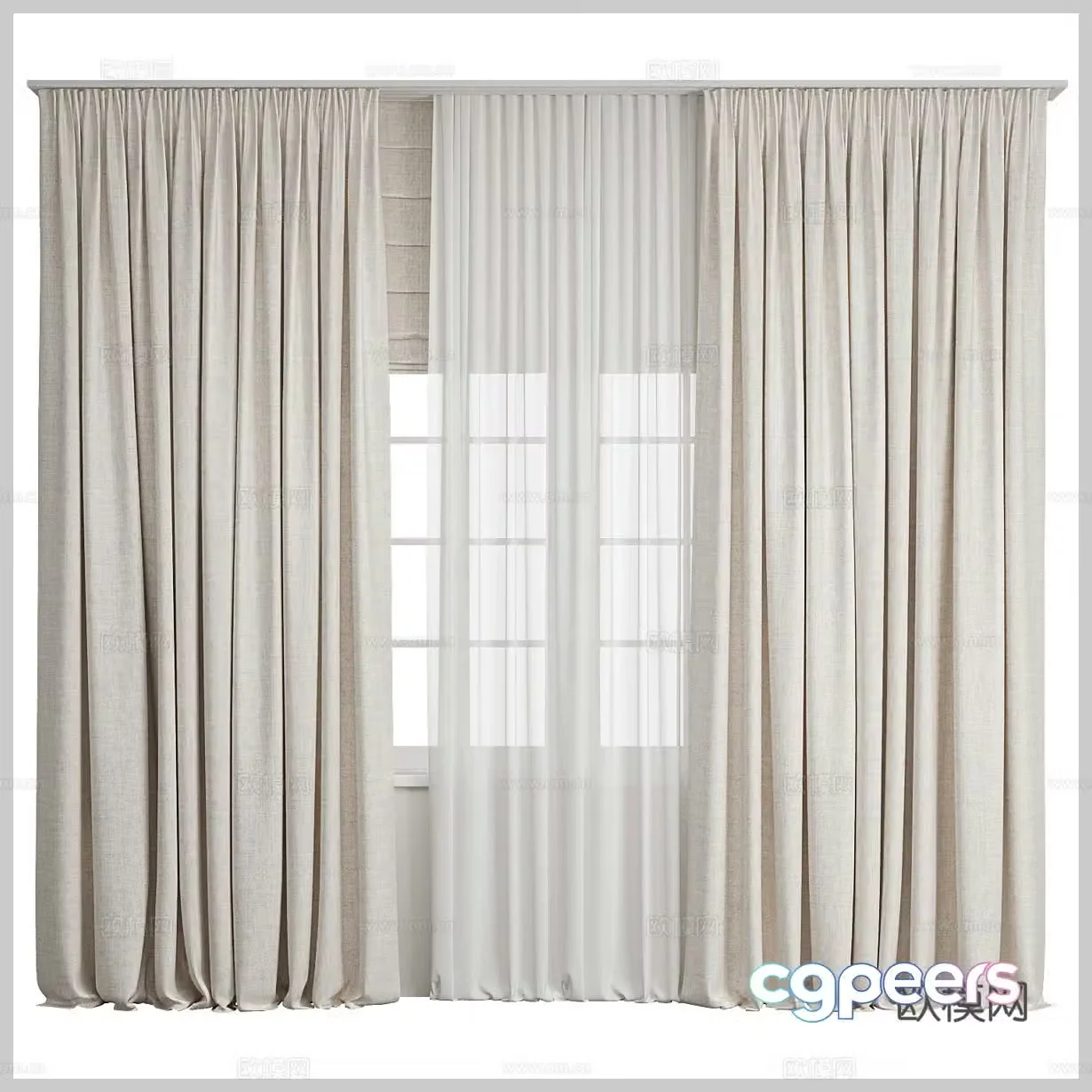 Fabric curtains Hotel curtains B&B curtains Cloth curtains Gauze curtains Door curtains Shower curtains Cream style 3D model