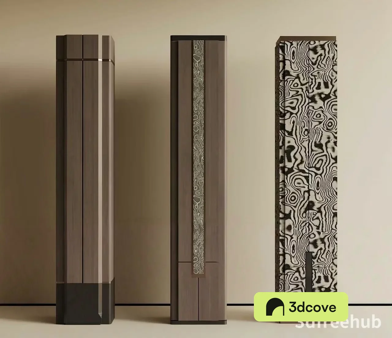 Three Tall Modern Cabinets With Unique Designs