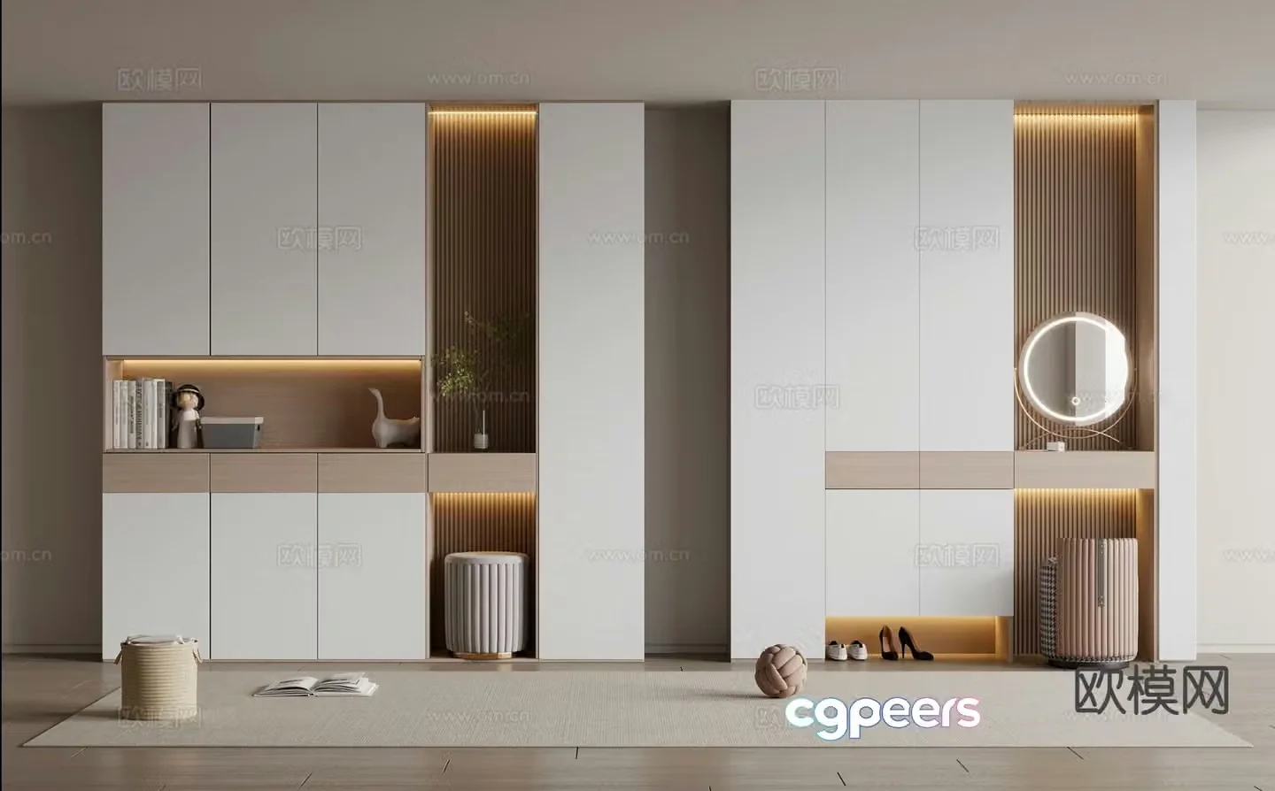 Cream Style Shoe Cabinet Entrance Shoe Cabinet 3D Model