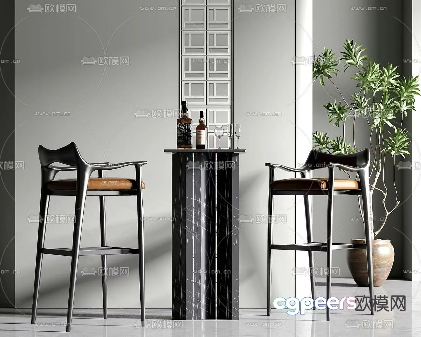 Wine tasting area bar bar chair bar stool 3d model