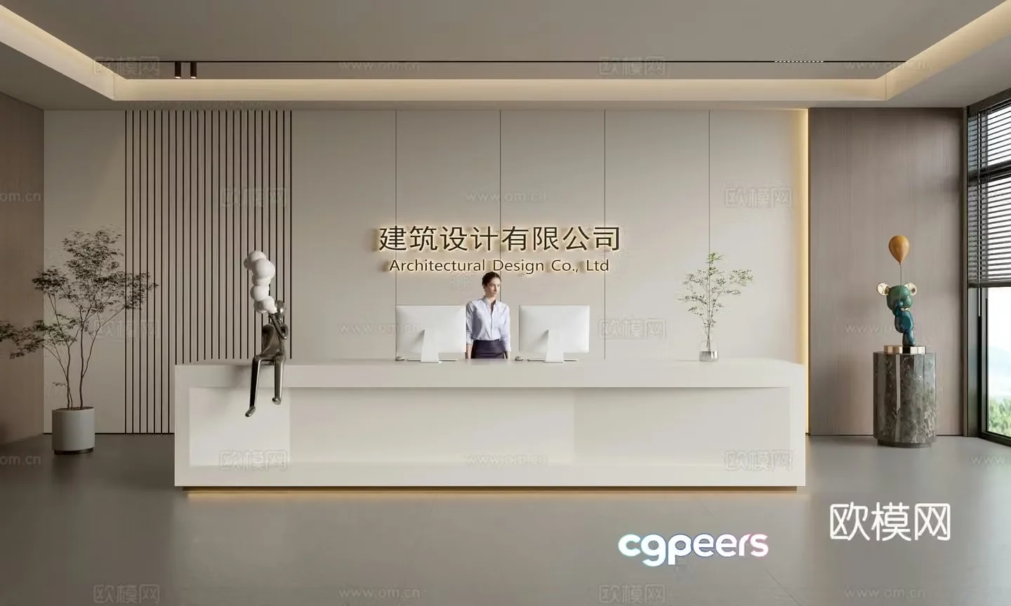 Modern company front desk reception area bar reception desk service desk company front desk background 3D model