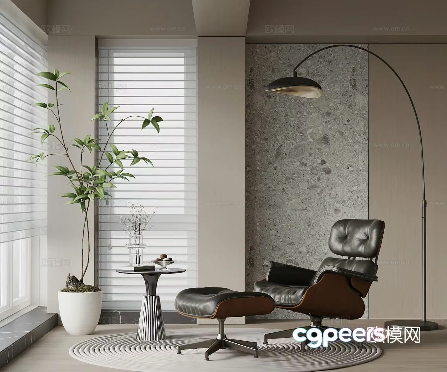 Recliner modern leisure lounge chair floor lamp side 3D model