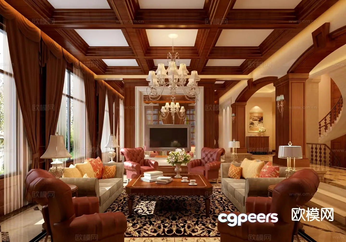 American villa living room 3D model