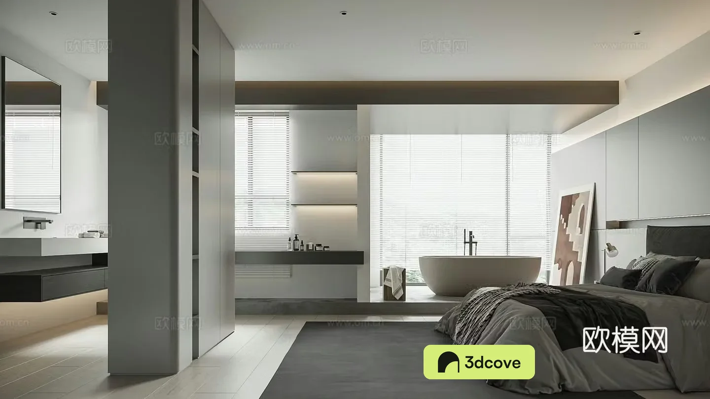 Modern minimalist bedroom Bathtub Suite Master bedroom Floor bedroom Superior gray bedroom