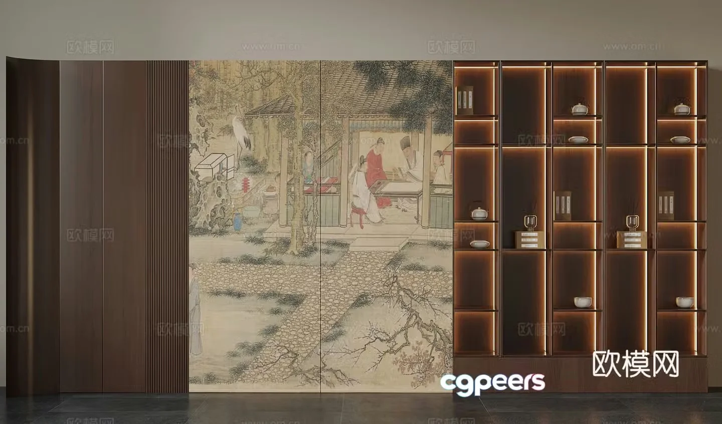 Tea cabinet new Chinese style tea cabinet tea room background wall 3D model