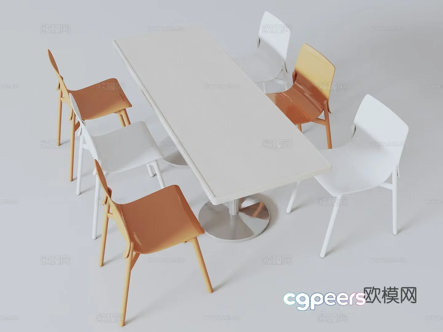 Canteen table and chair combination negotiation table and chair 3D model