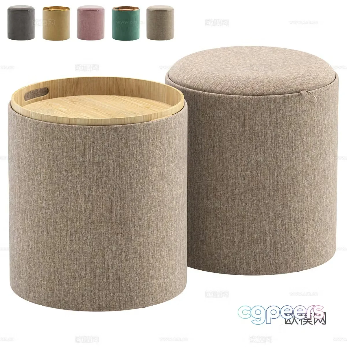 New Chinese style fabric stool storage stool makeup stool 3D model