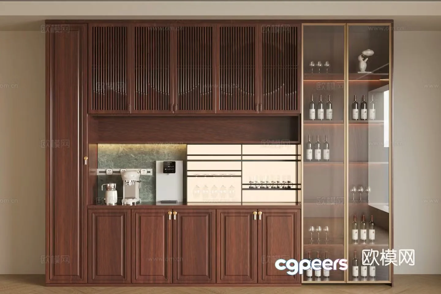 New Chinese sideboard solid wood sideboard tea cabinet meal preparation cabinet red wine cabinet wine cabinet sideboard 3D model
