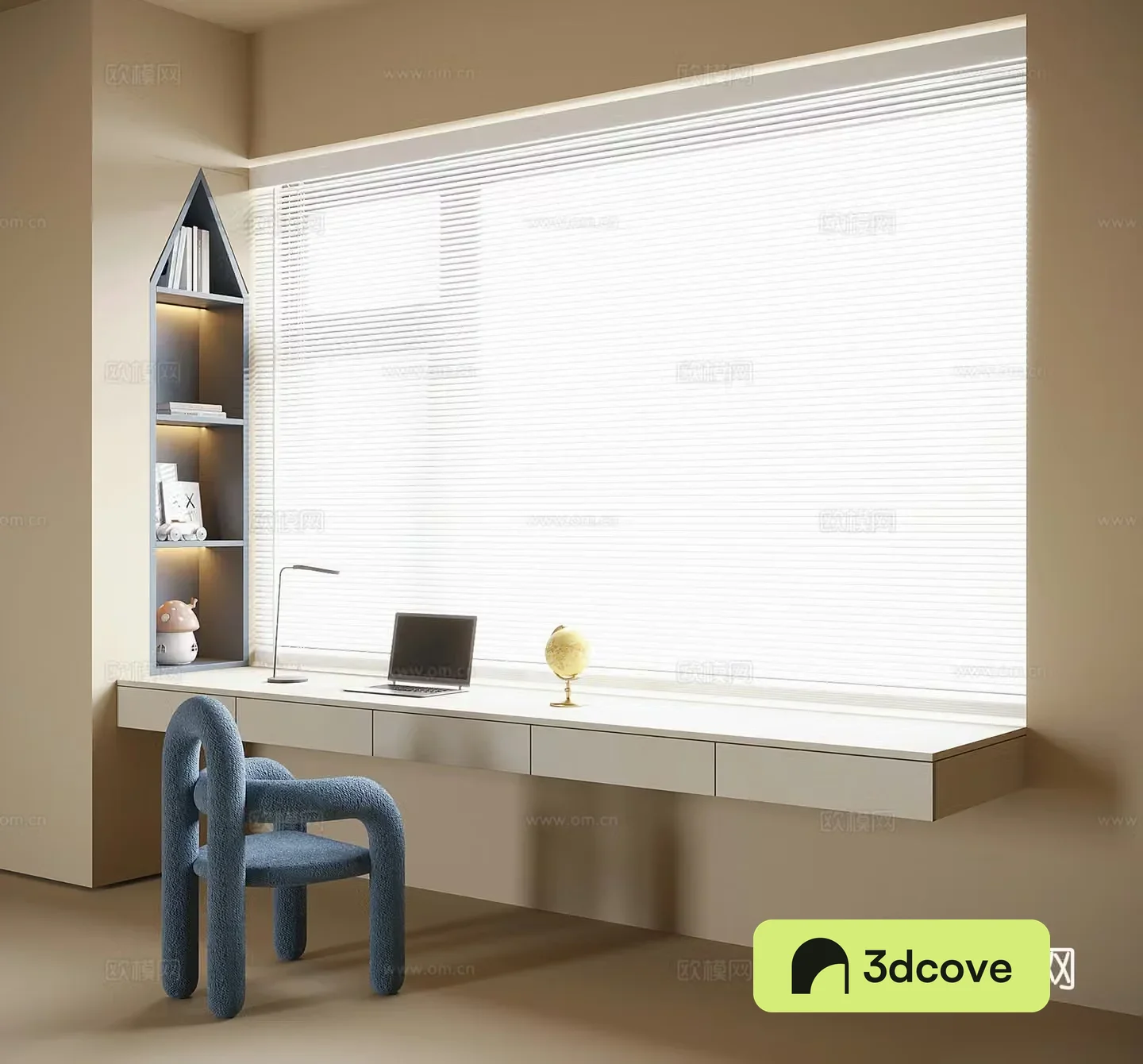 Modern hanging desk and chair venetian blinds children’s room