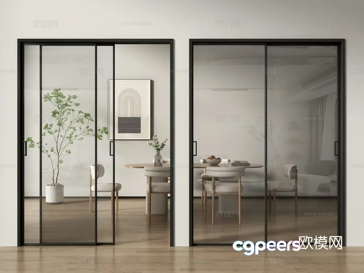 Modern glass door sliding door 3d model