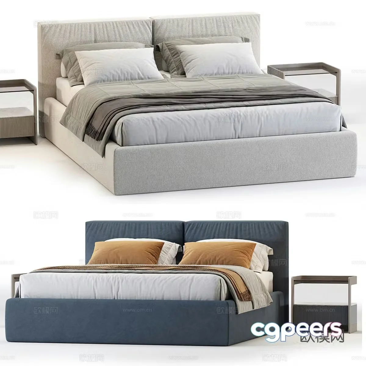 Modern Italian fabric double bed 3D model