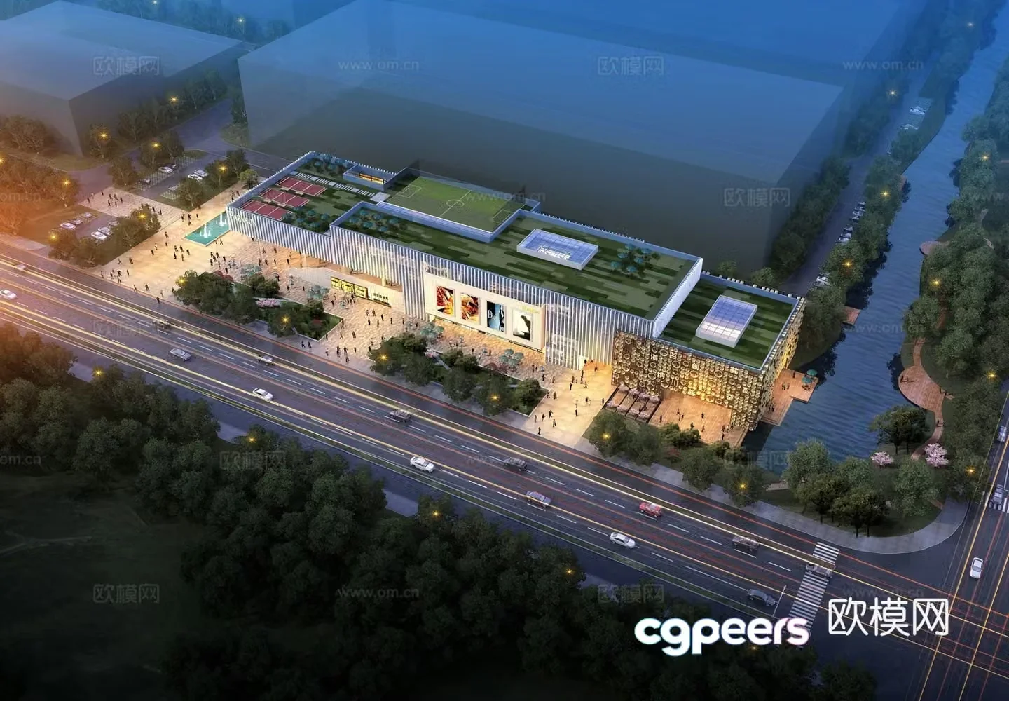 Commercial street complex aerial view 3d model