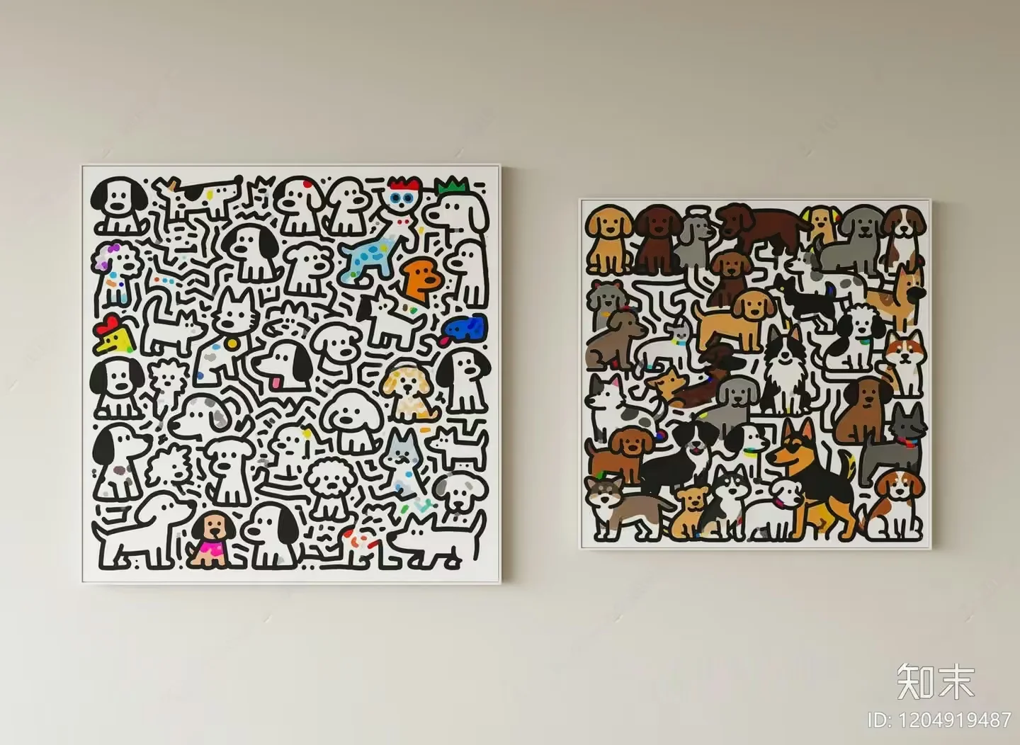 Two Cartoon Dog Paintings On The Wall 3D Model – 9860 – VRAY Render