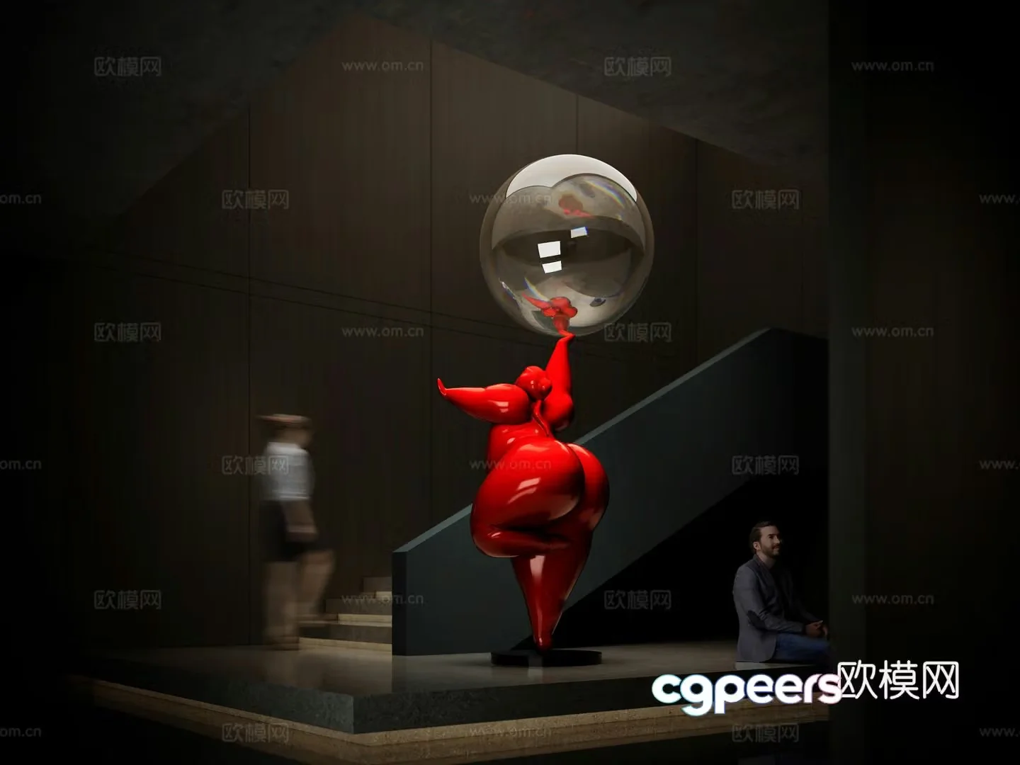 Modern character sculpture installation 3d model