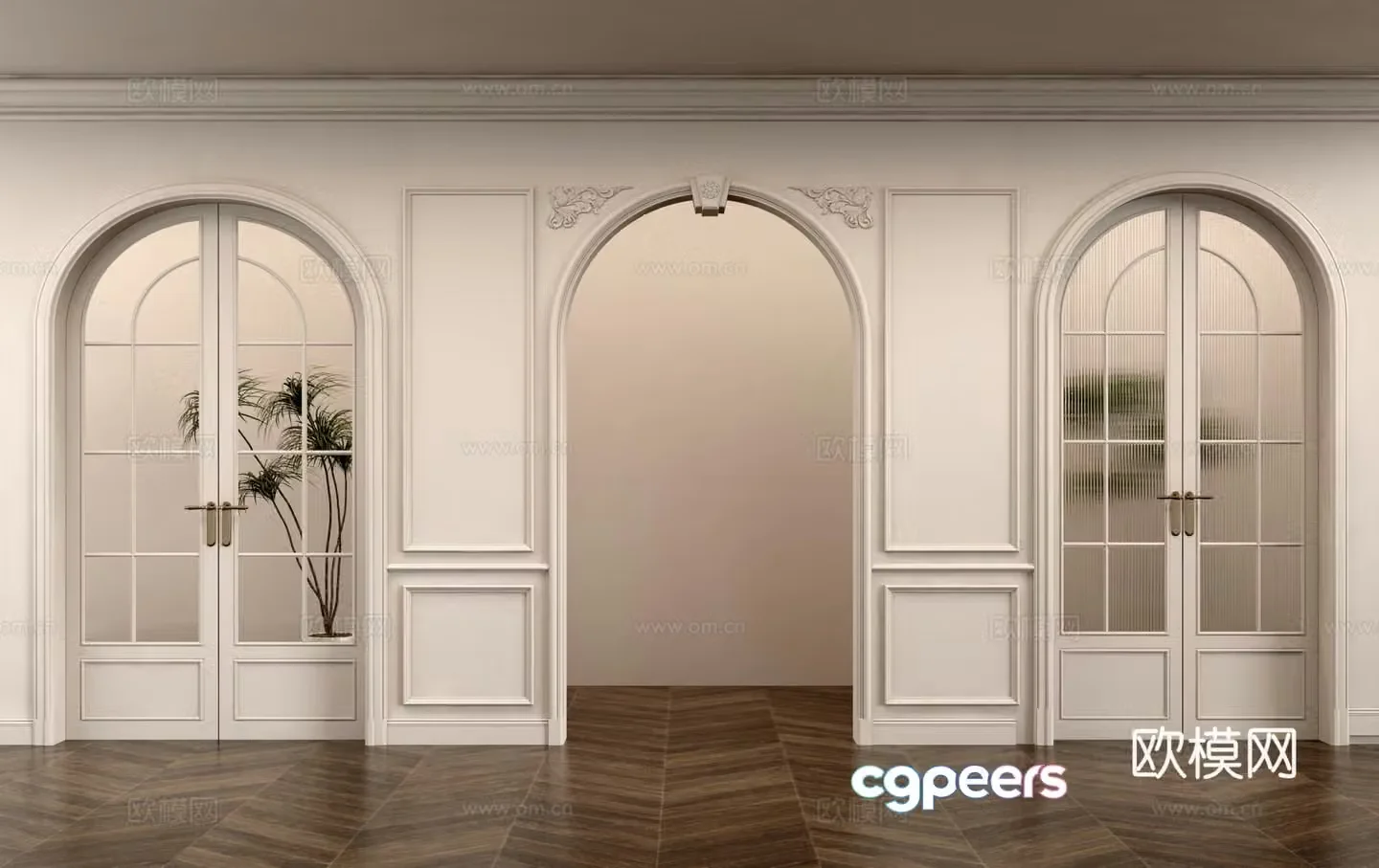 French American glass door door door 3D model
