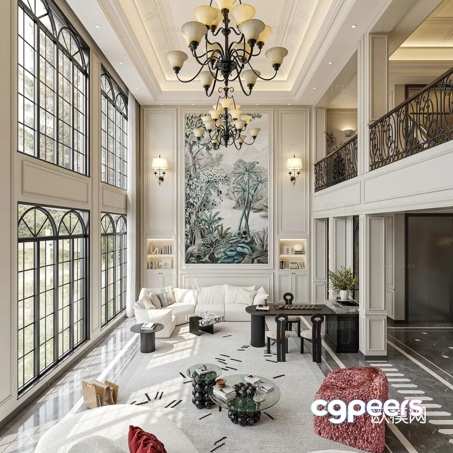 Villa living room villa hollow 3d model