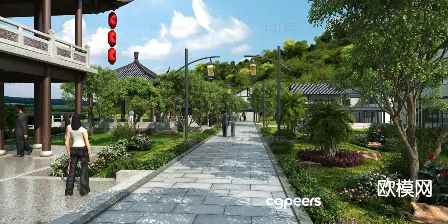 Chinese garden landscape ancient building garden 3D model