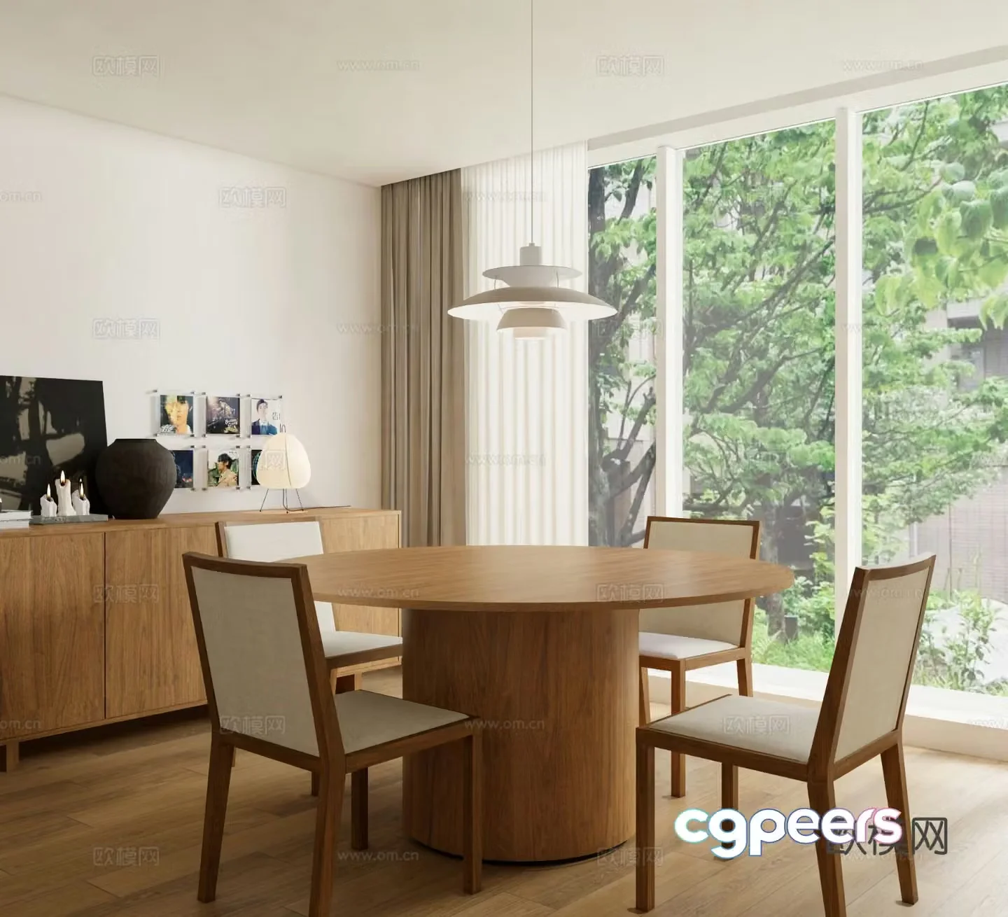 Modern dining table and chairs round dining table 3d model