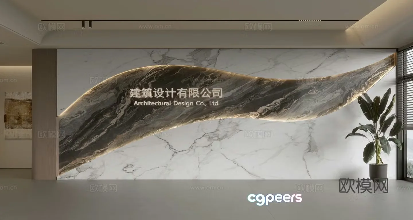 Modern front desk background wall Simple background wall Front desk reception area background wall Company front desk background wall 3d model