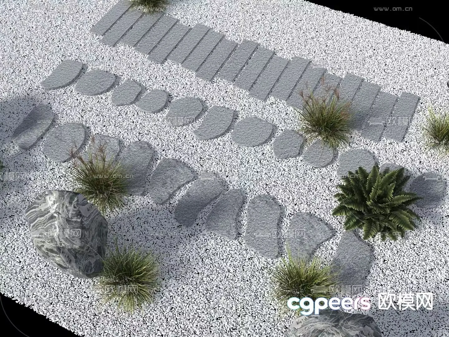 Park Garden Road Landscape Steps Stone Road 3D Model