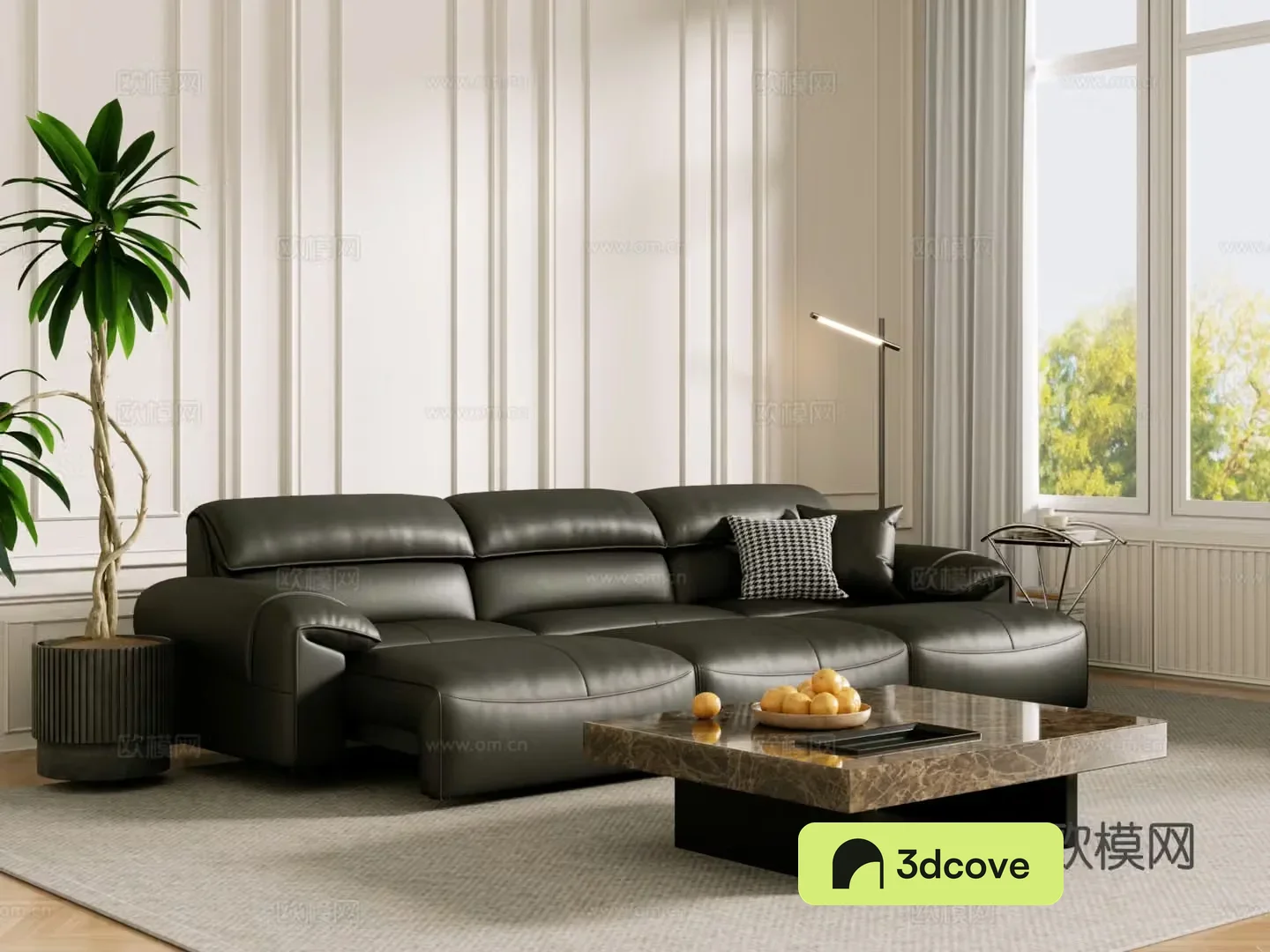 Middle-aged sofa combination coffee table carpet multi-person sofa 3D model