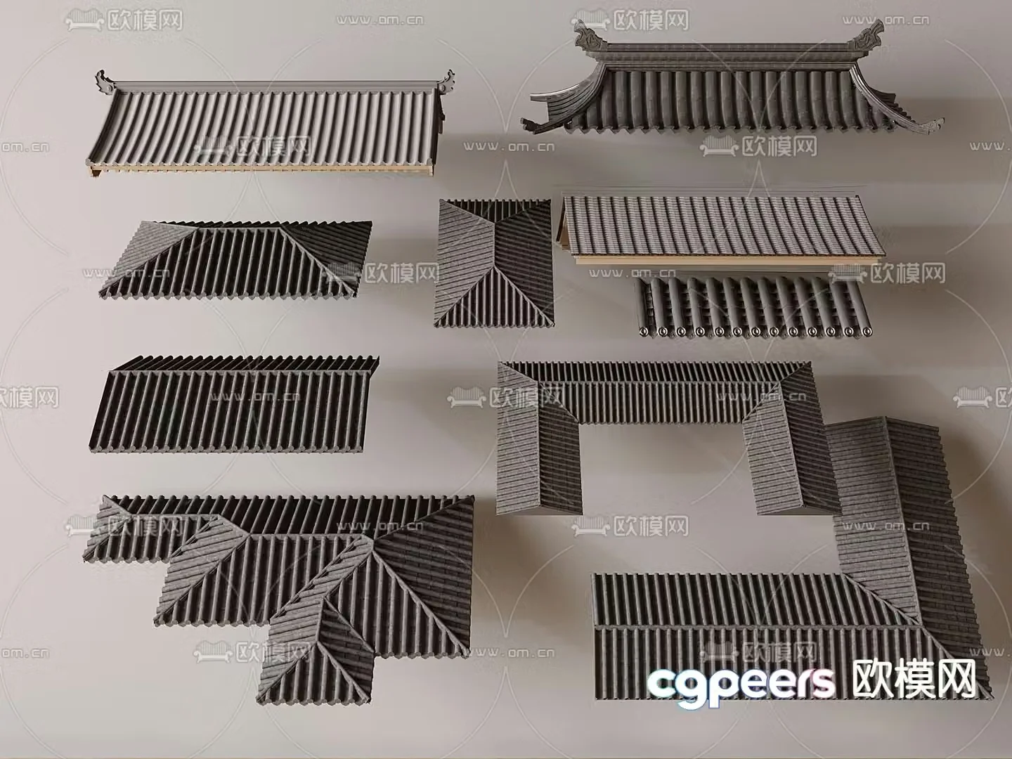 Chinese eaves roof ridge eaves eaves line 3d model
