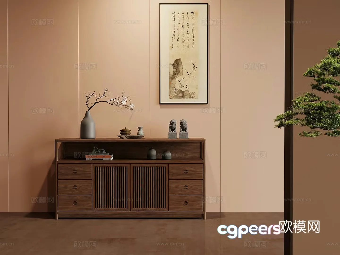 Tea cabinet New Chinese style tea cabinet Tea cabinet Decorative painting Ornament 3D model