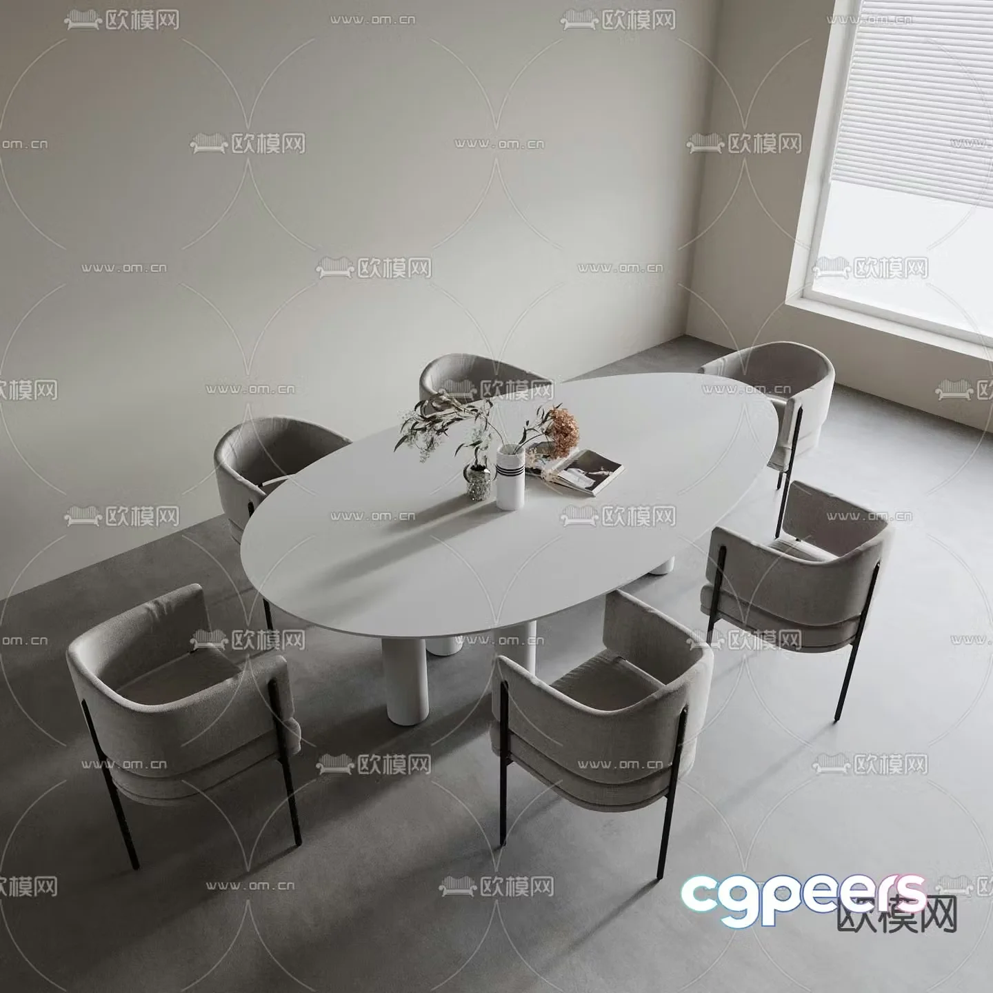 Modern dining table and chairs oval dining table 3d model