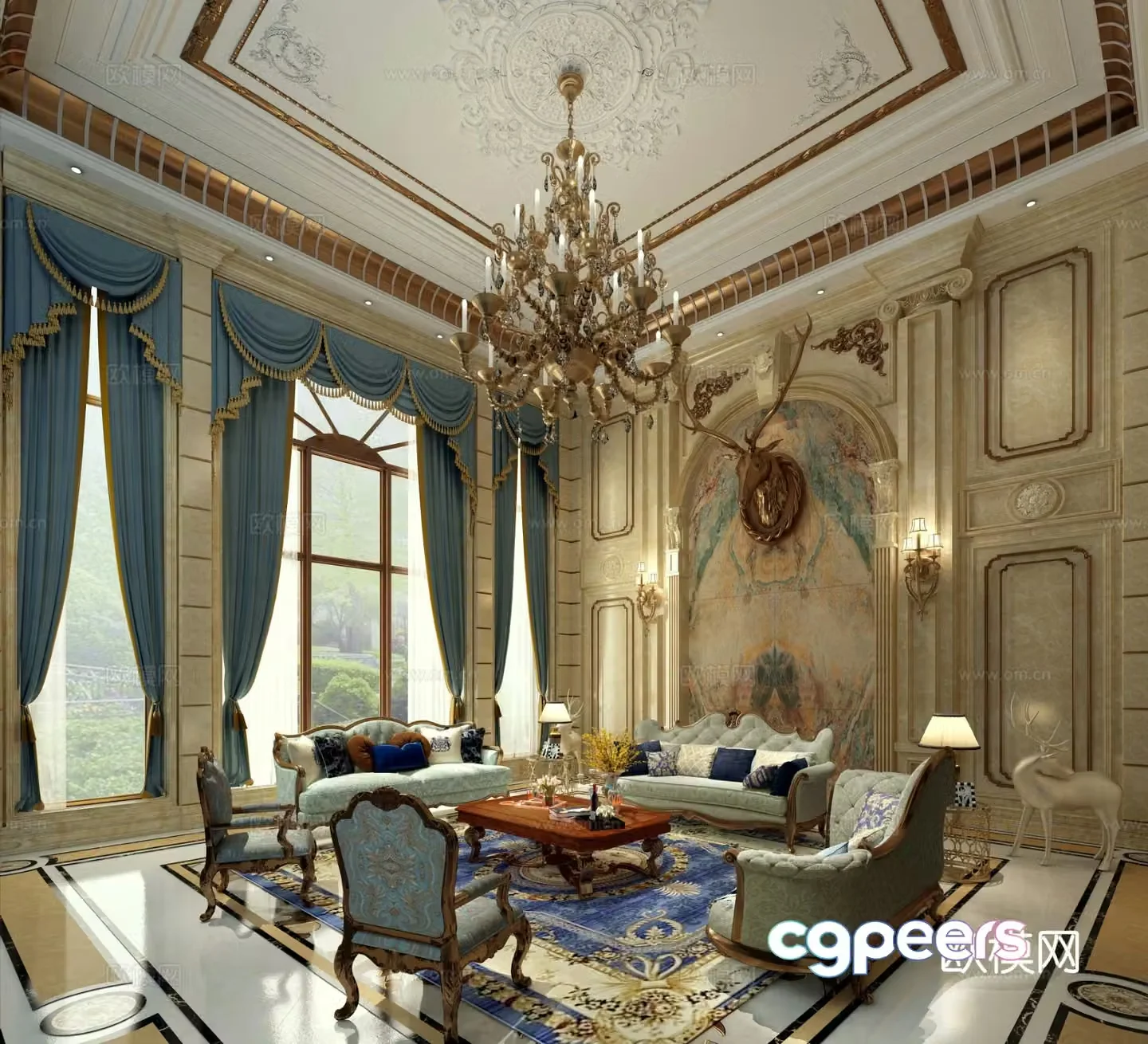 European villa living room 3D model