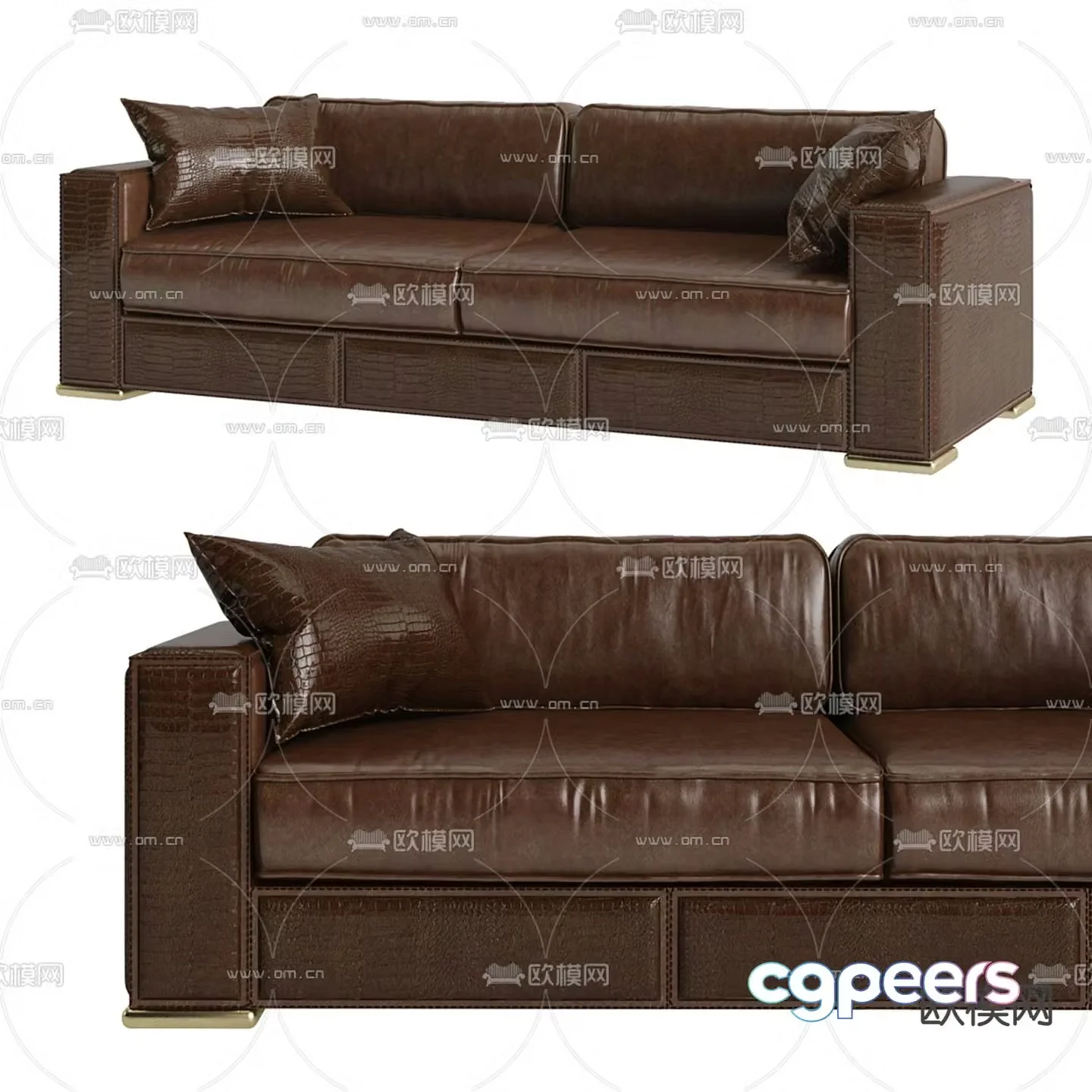 Double sofa leather sofa 3d model