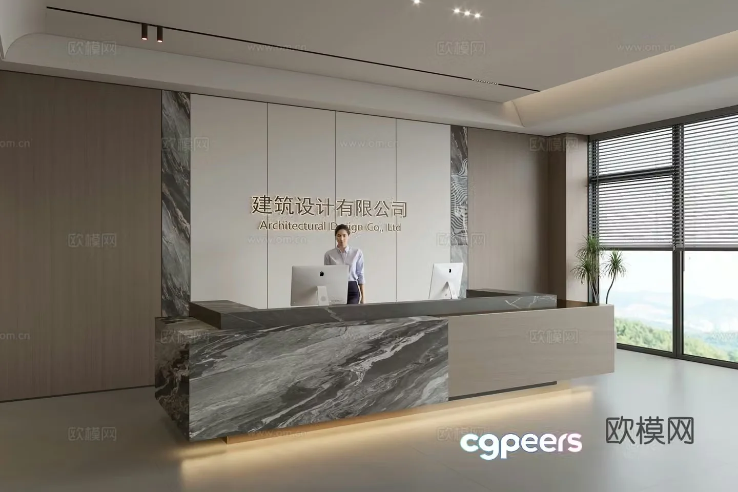 Modern company front desk reception area bar reception desk service desk company front desk background 3D model