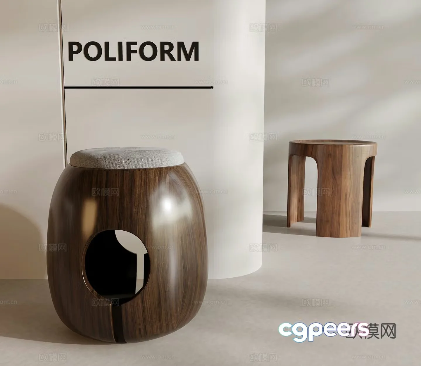 Stool New Chinese round stool Solid wood stool Wooden pier 3D model