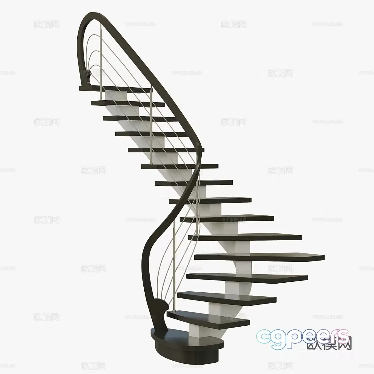 Arc staircase corner staircase outdoor staircase handrail staircase industrial style staircase model 3d model