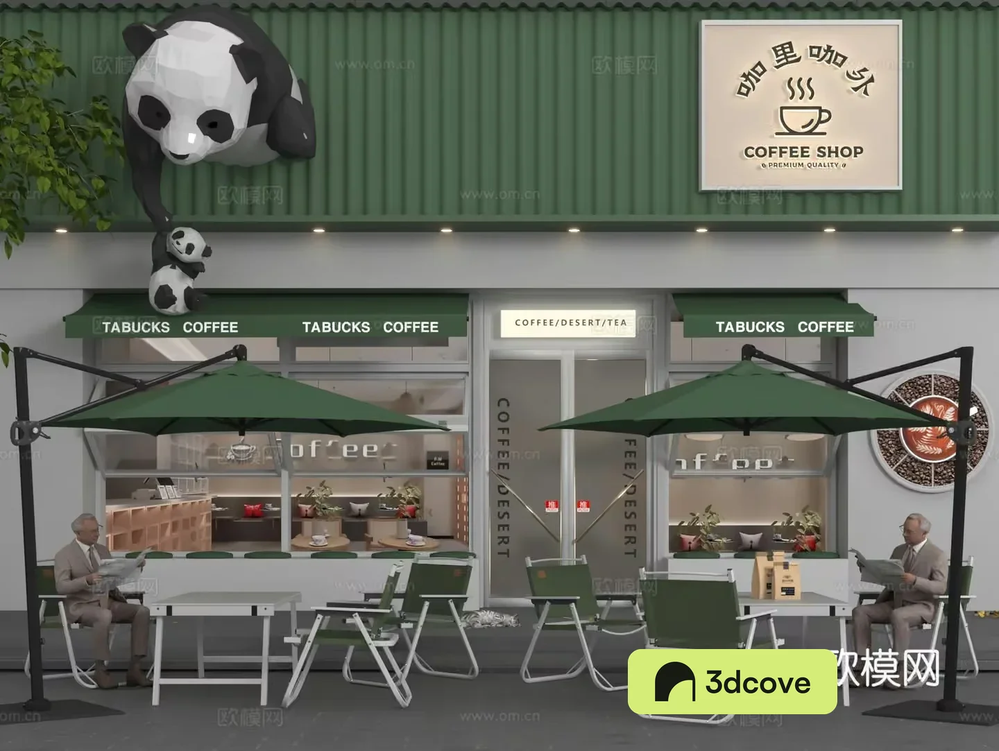 The Main Subject Is A Coffee Shop With A Green Exterior