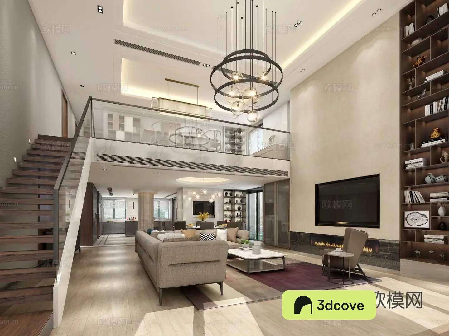 Modern villa guest dining room loft living room
