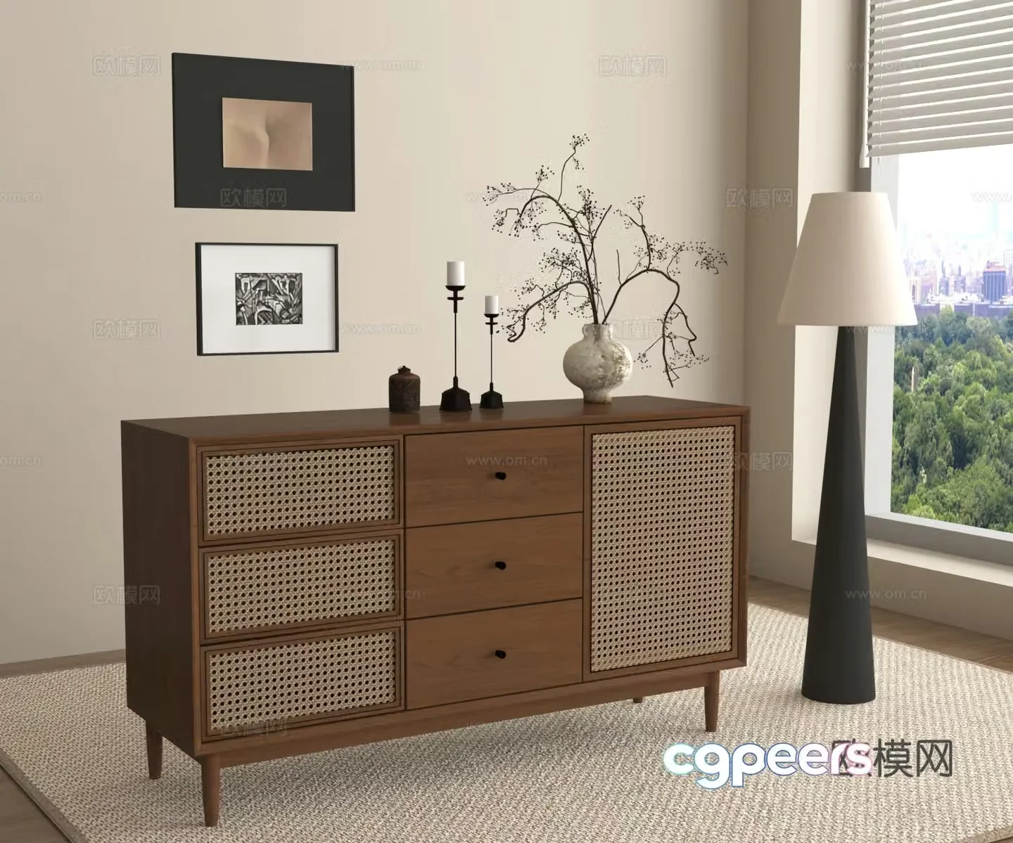 chest of drawers cabinet cabinets flower vases floor lamps 3D model