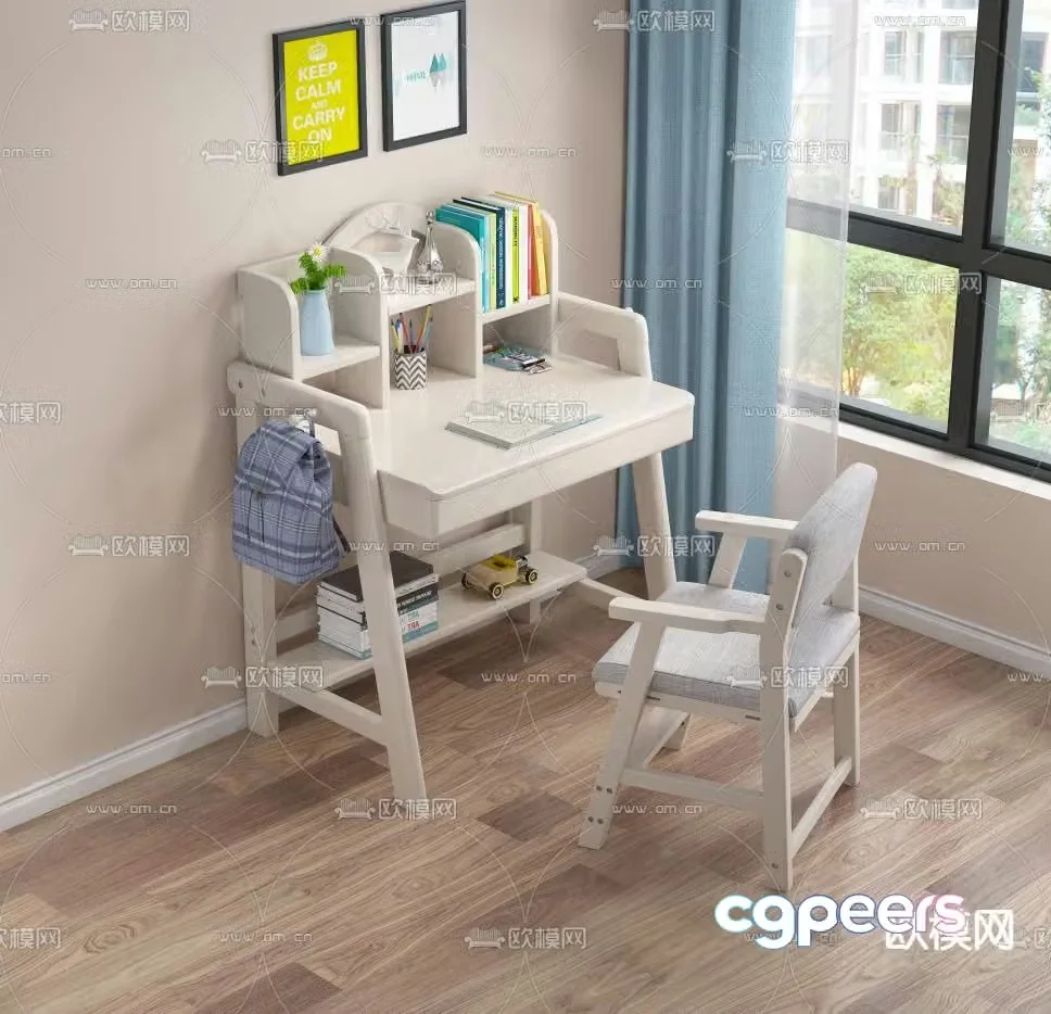 solid wood desk children’s desk 3d model