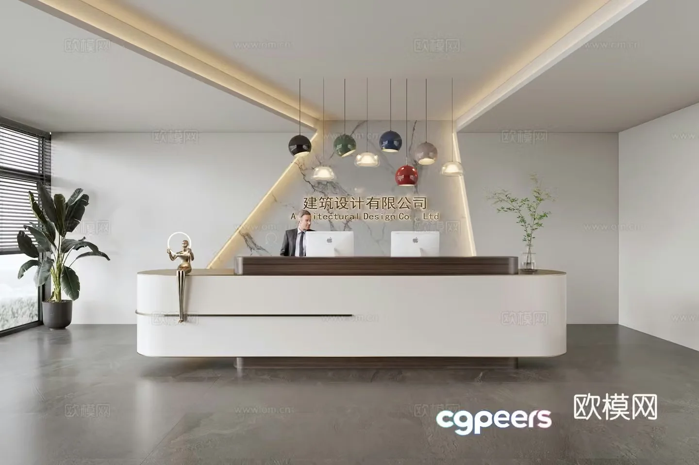 Modern company front desk reception area 3d model