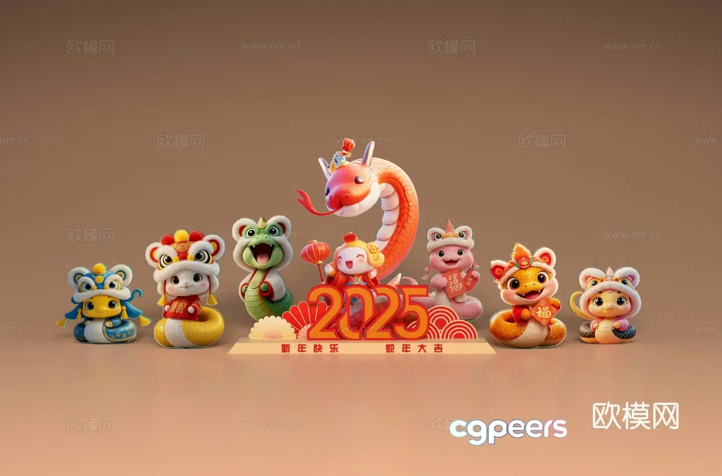 New Year’s beautiful display Year of Snake atmosphere layout New Year’s check-in photo spot Spring Festival beautiful display 3D model