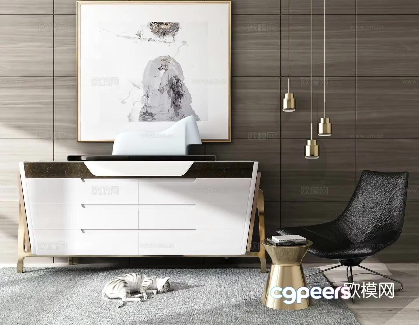 Modern cabinet leisure chair chandeliers entrance cabinet TV cabinet 3d model