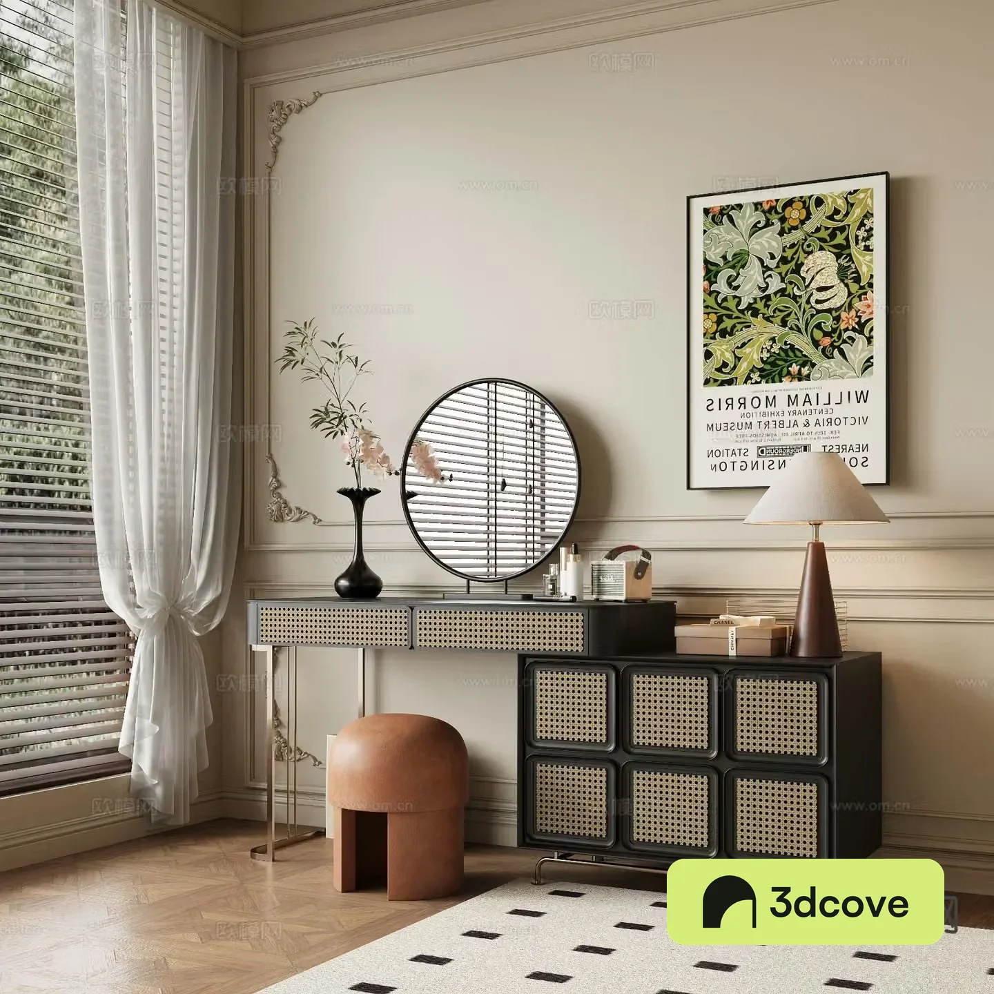Middle style dressing table 3d model