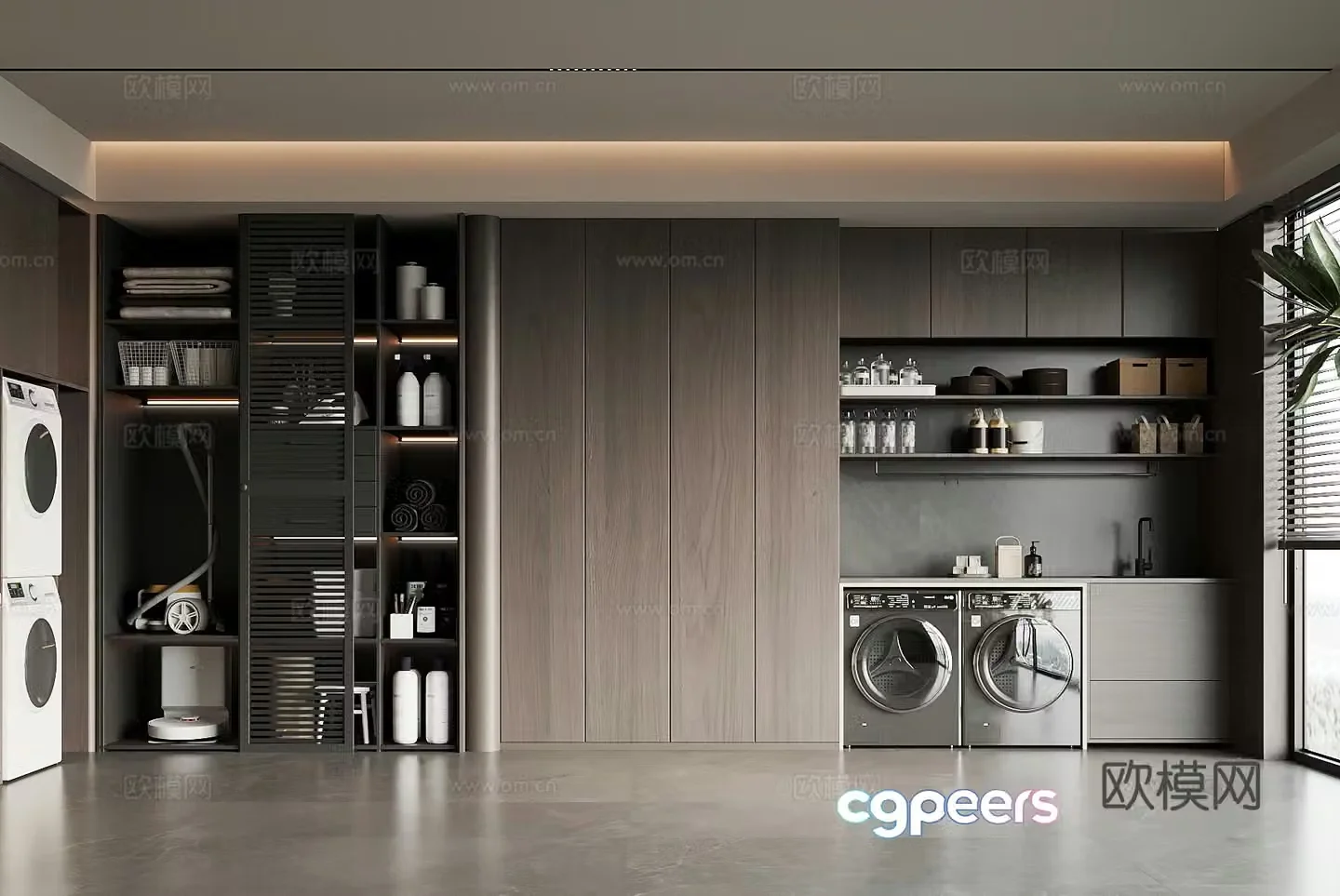 Modern laundry room washing machine cabinet 3d model