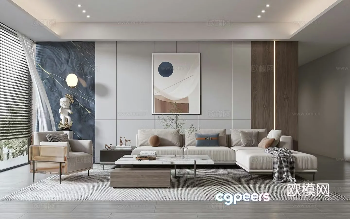 Modern living room modern sofa coffee table combination modern background wall 3d model