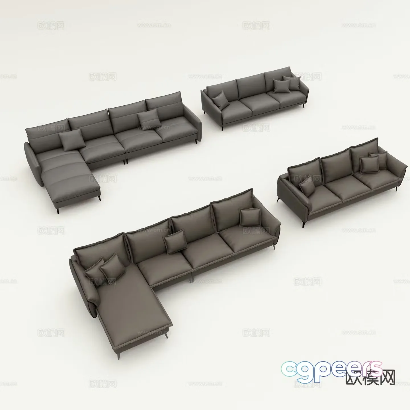 Modern leather sofa multi-person sofa three-person sofa 3d model