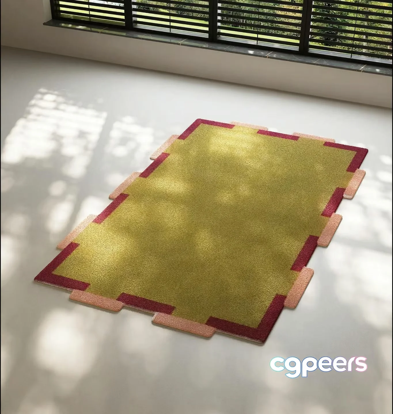 A Yellow Rug With A Red Border 3D Model – 15343 – VRAY Render