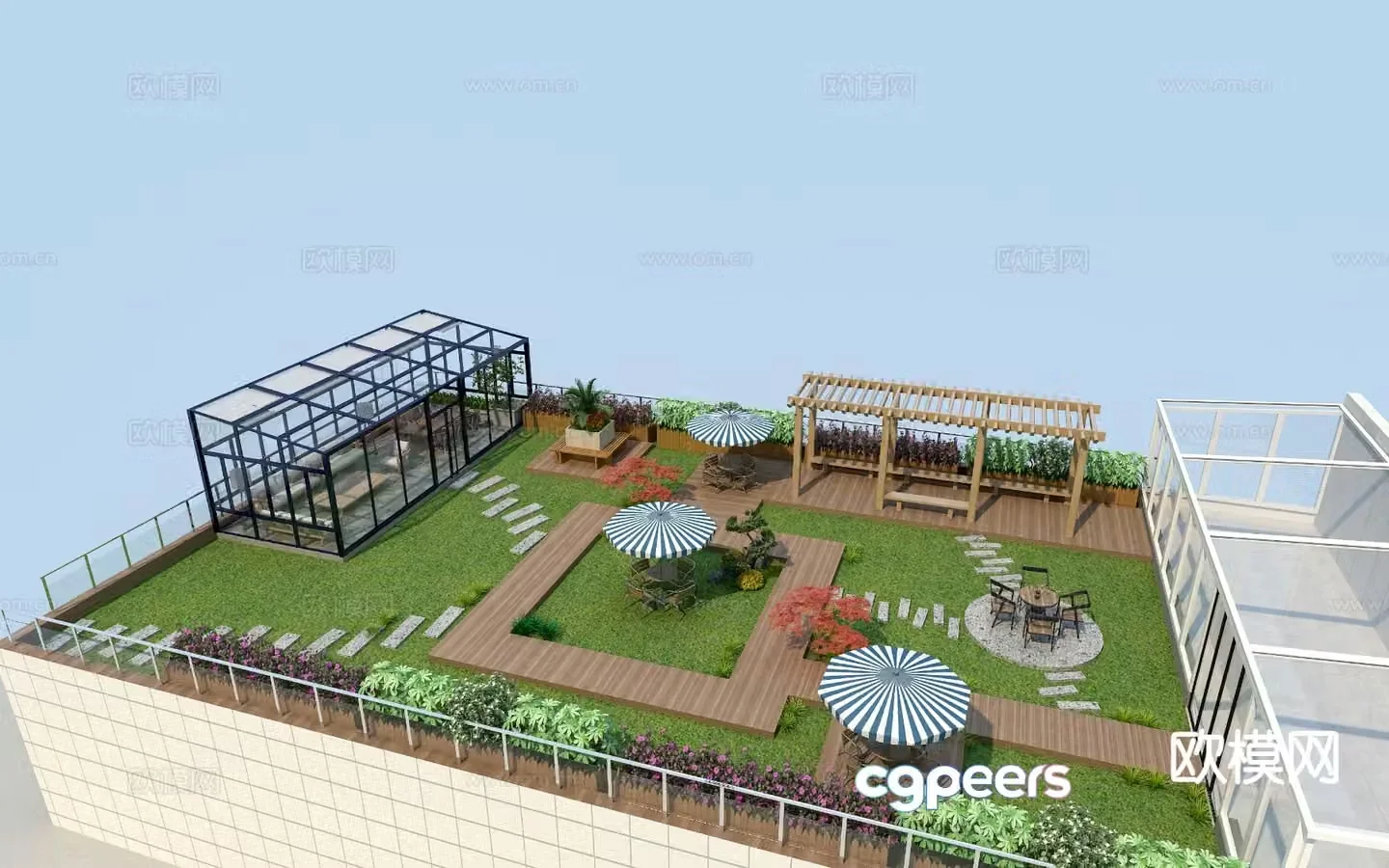 Villa garden courtyard landscape 3d model
