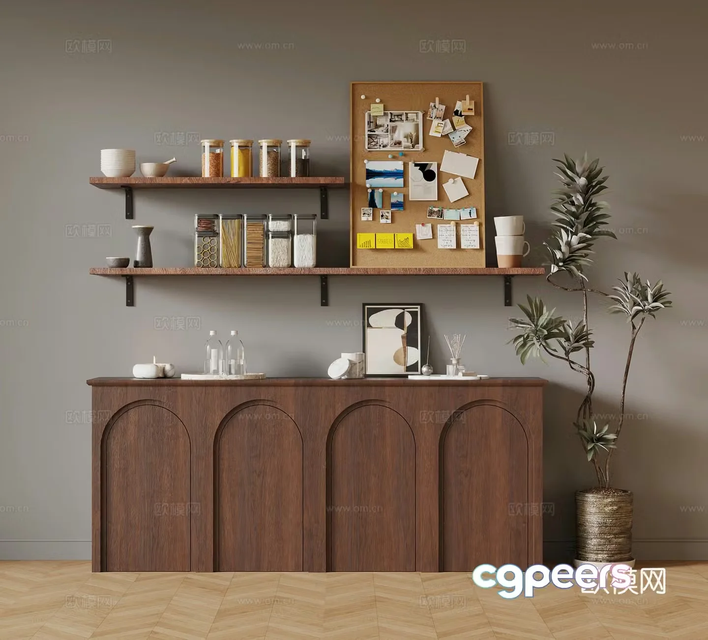 Wasabi Middle Style Porch Cabinet Green Plant 3D Model
