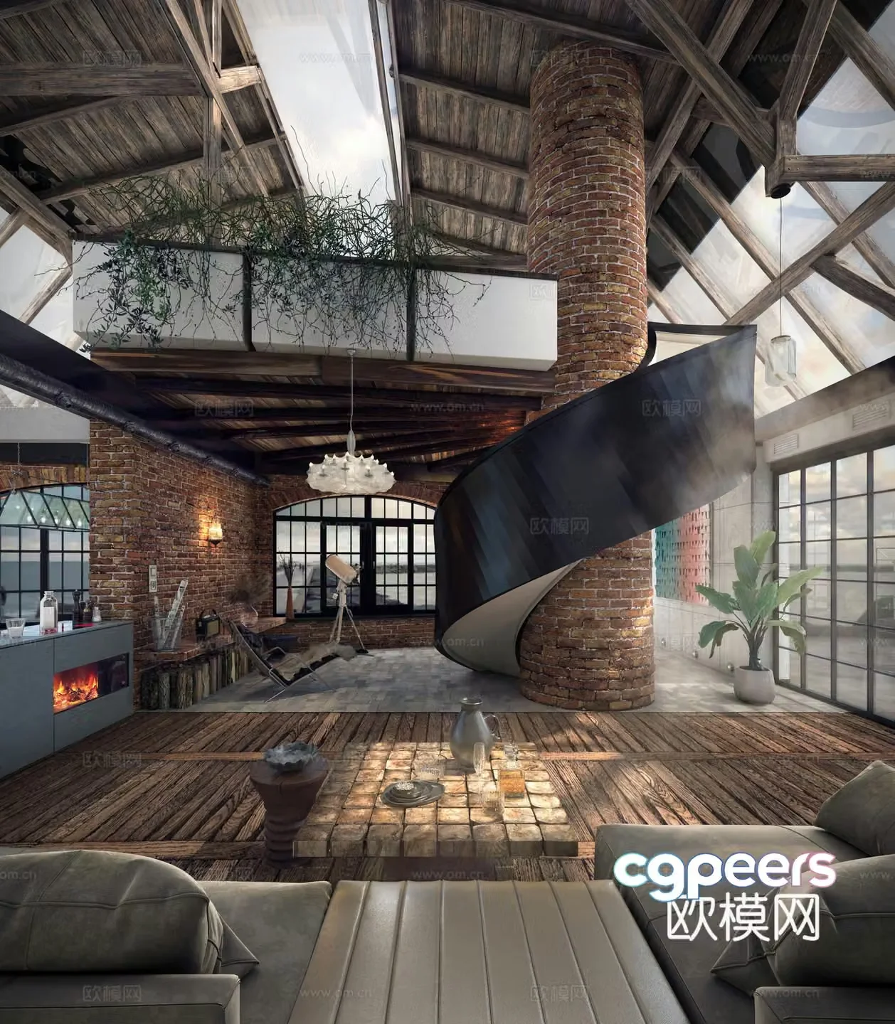 Villa living room villa hollow 3d model