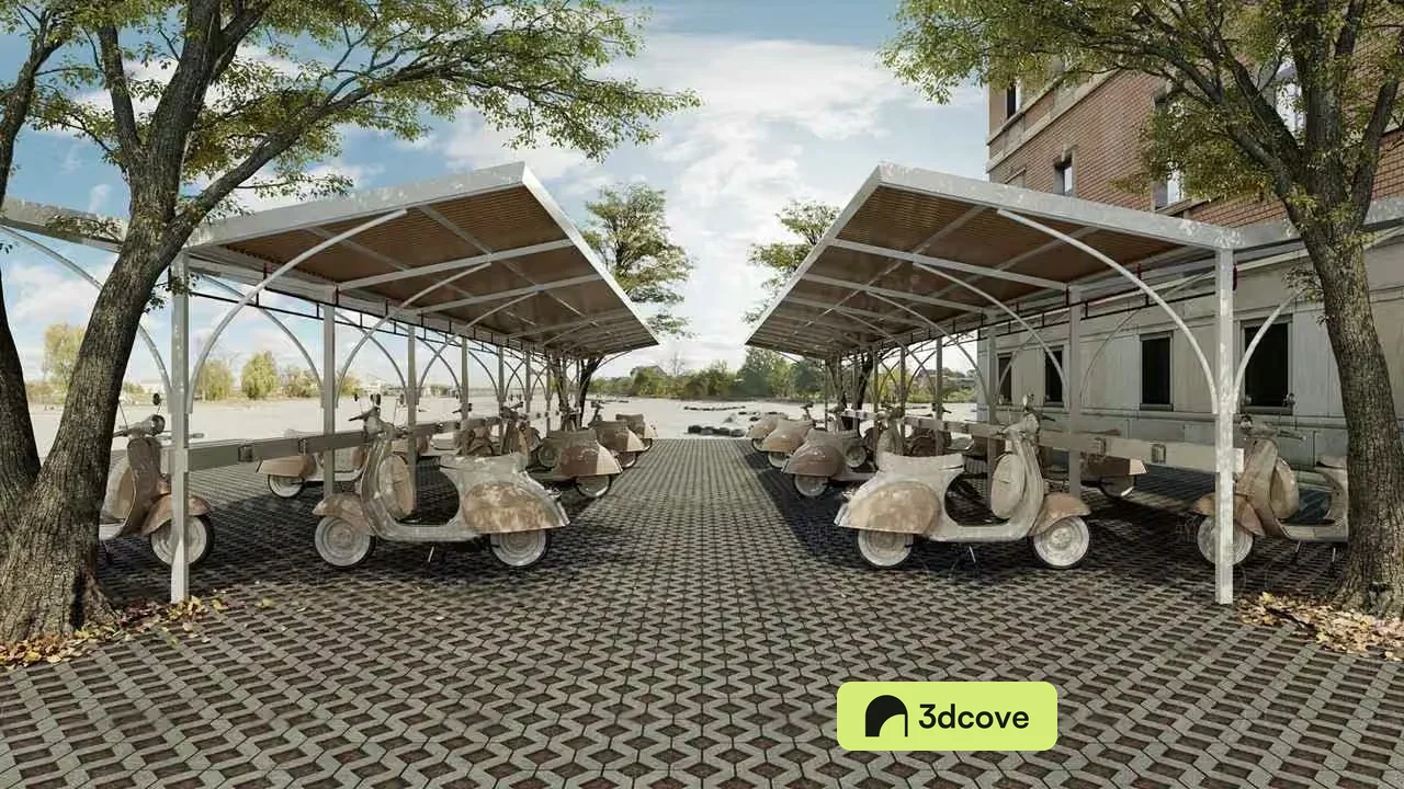 Scooters Under A Canopy