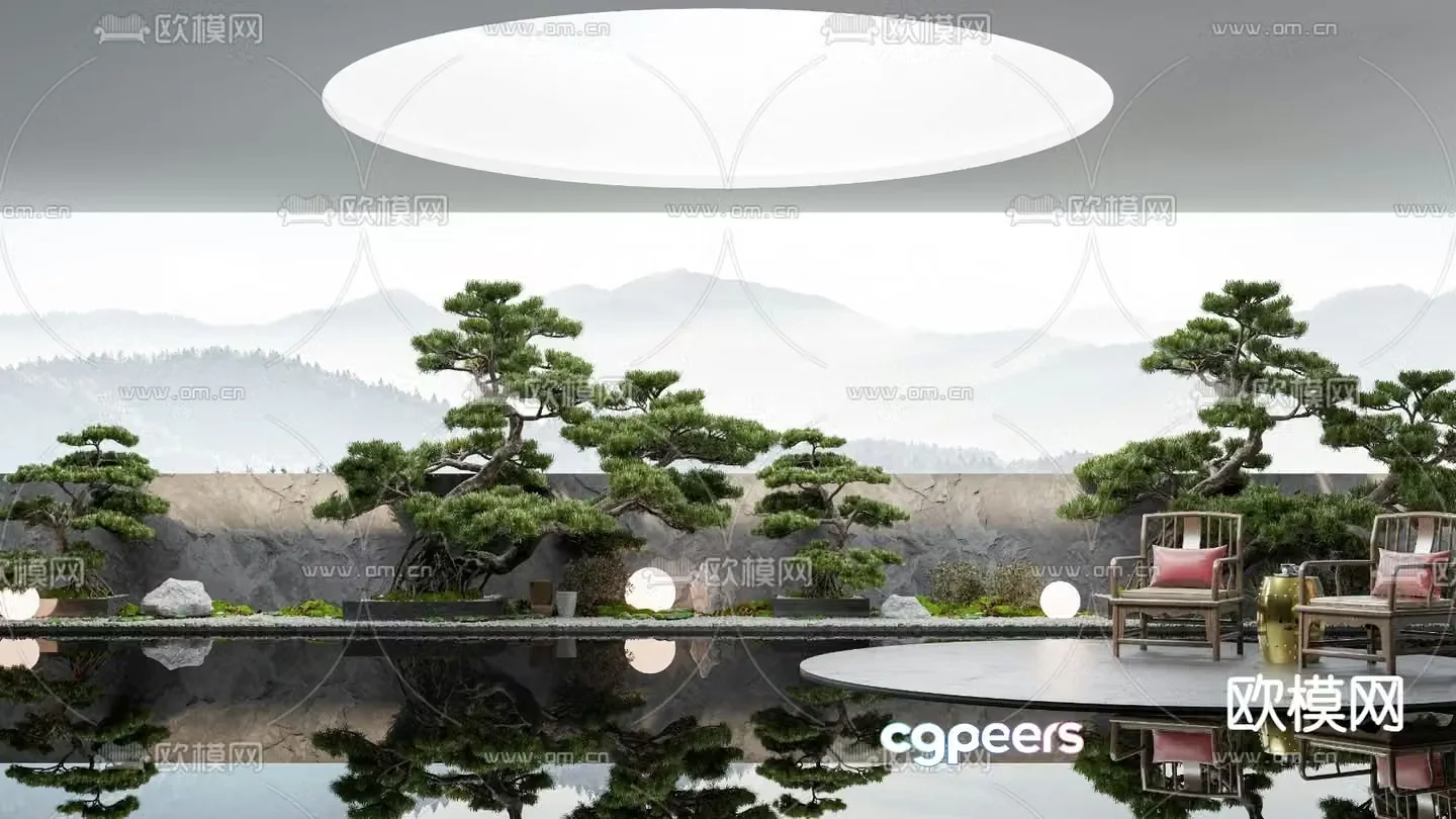 Pine tree sketch courtyard landscape 3d model